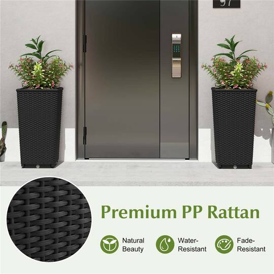 Costway 23" Tall Planters PP Rattan Wicker Plant Pot Self-watering Tree Pots
